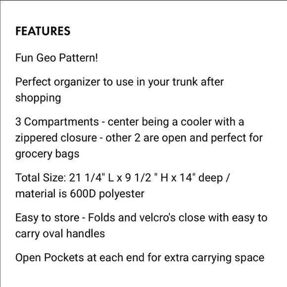 🆕🚙 Geometric Car Cooler Organizer Travel Tote BL - Picture 4 of 13